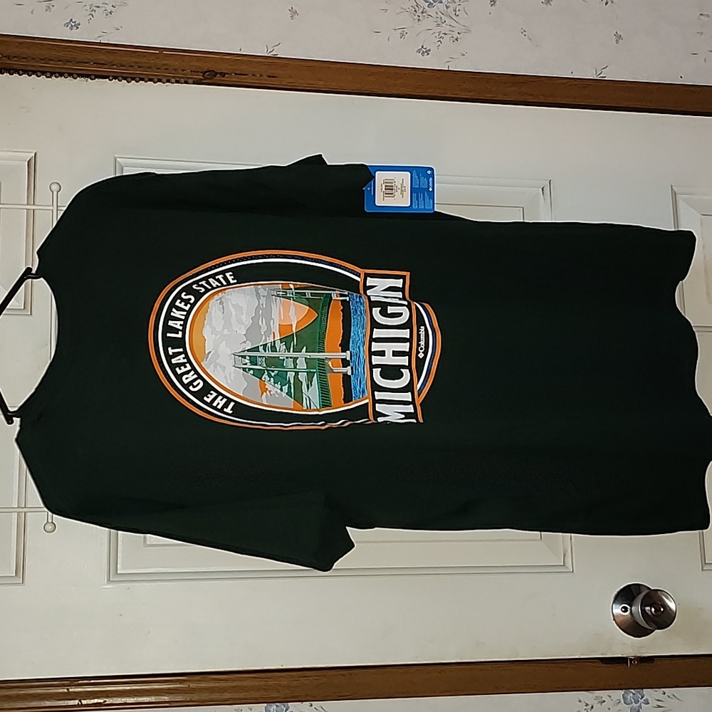 Columbia Green T-Shirt with Orange Logo